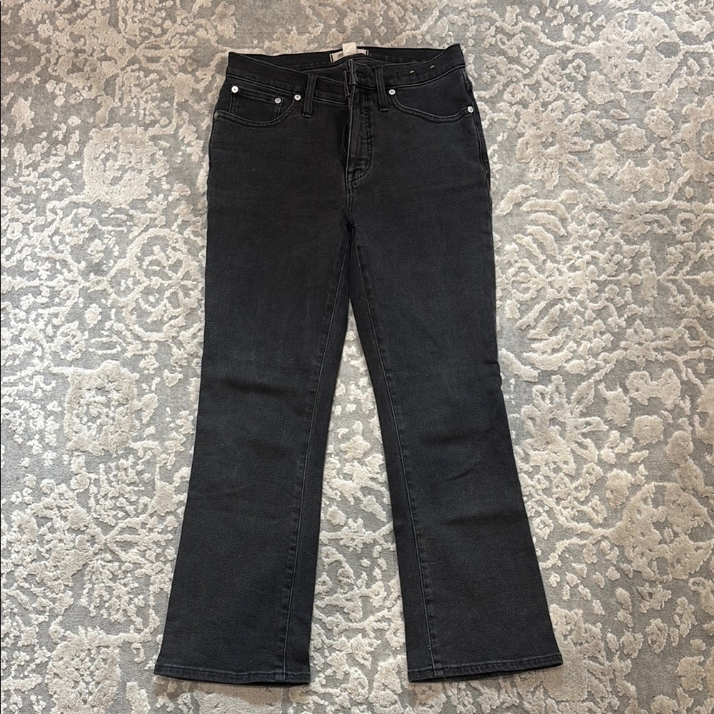 Madewell Black mid rise kick flare jean